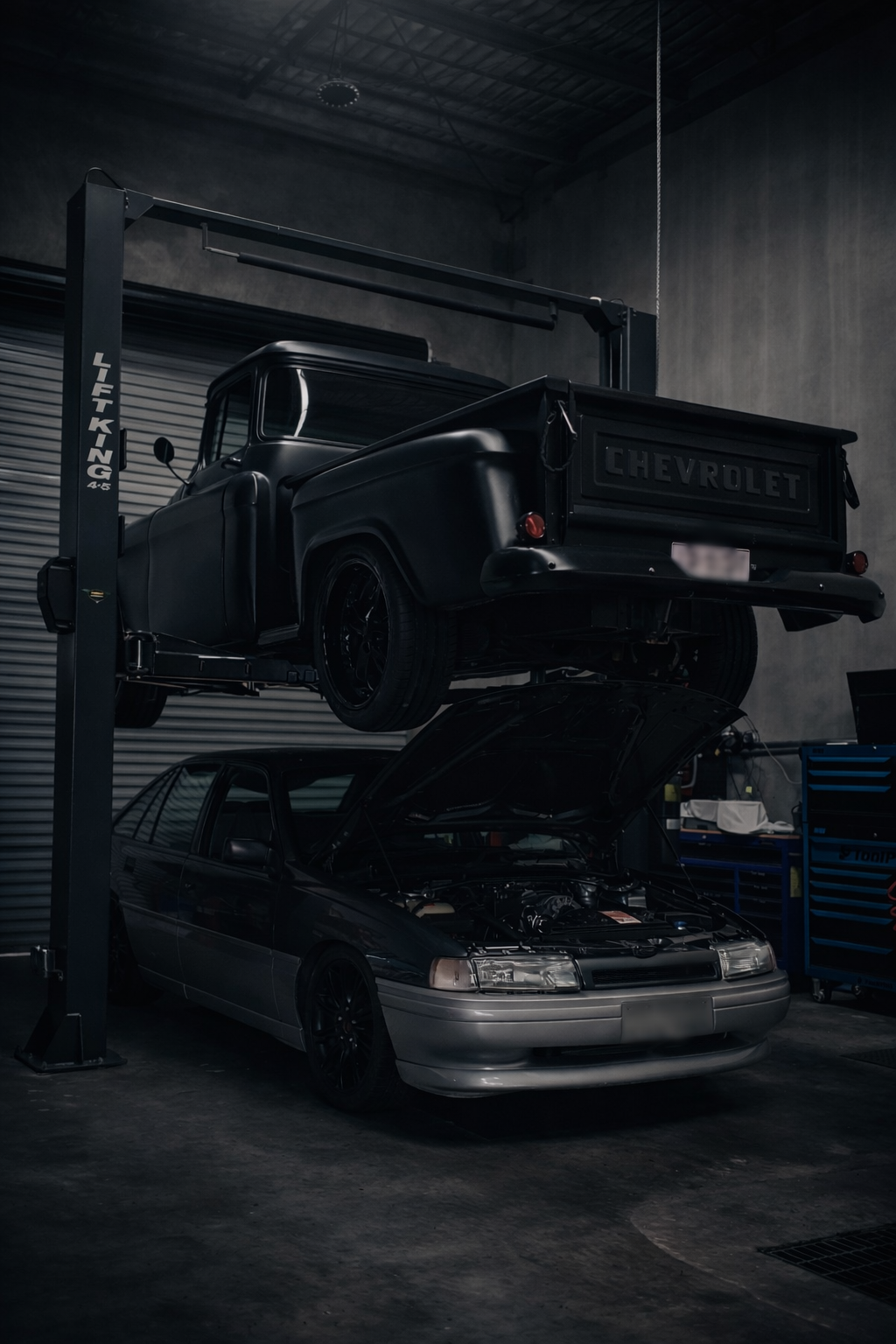 Rumble Exhaust workshop lift bay